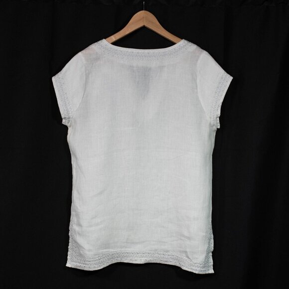 Saint Tropez West Top Womens Medium White Linen Silver Metallic Embroidery Kurti - Picture 4 of 4